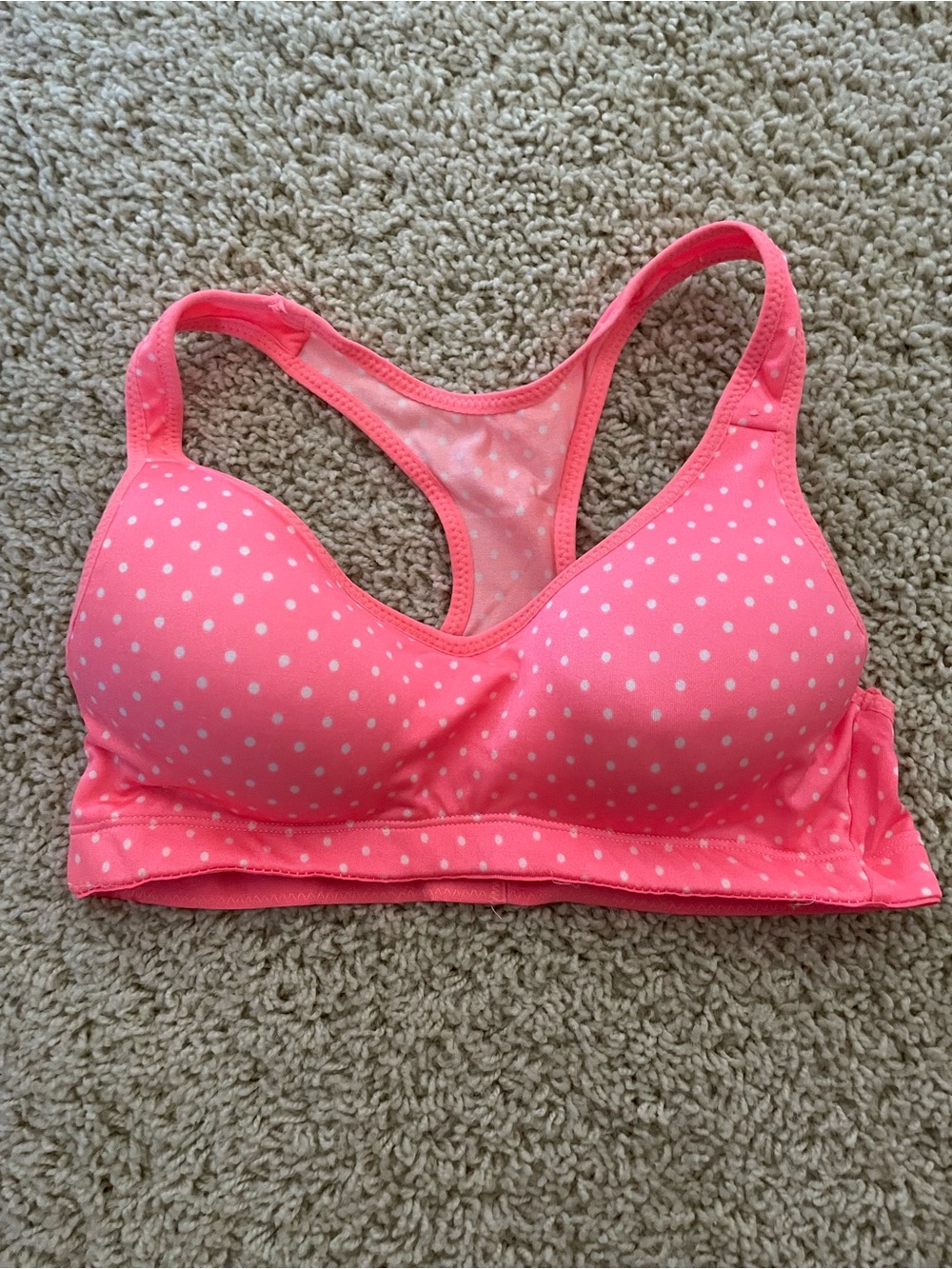 Cotton on bright pink polka dot padded sports bra racer back size S